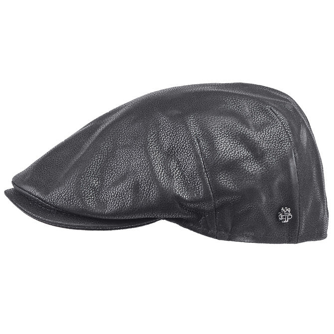 Black Hammered Nappa Leather Driver Cap side view