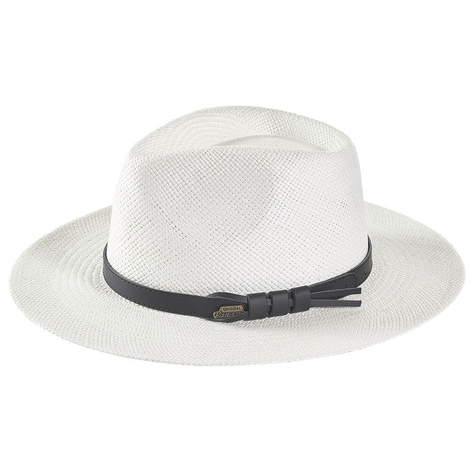 Panama Hat Indiana Style With Leather Strap-Hat-Petracci-Medium (57)-Ivory/White-Cappello Fashion Company