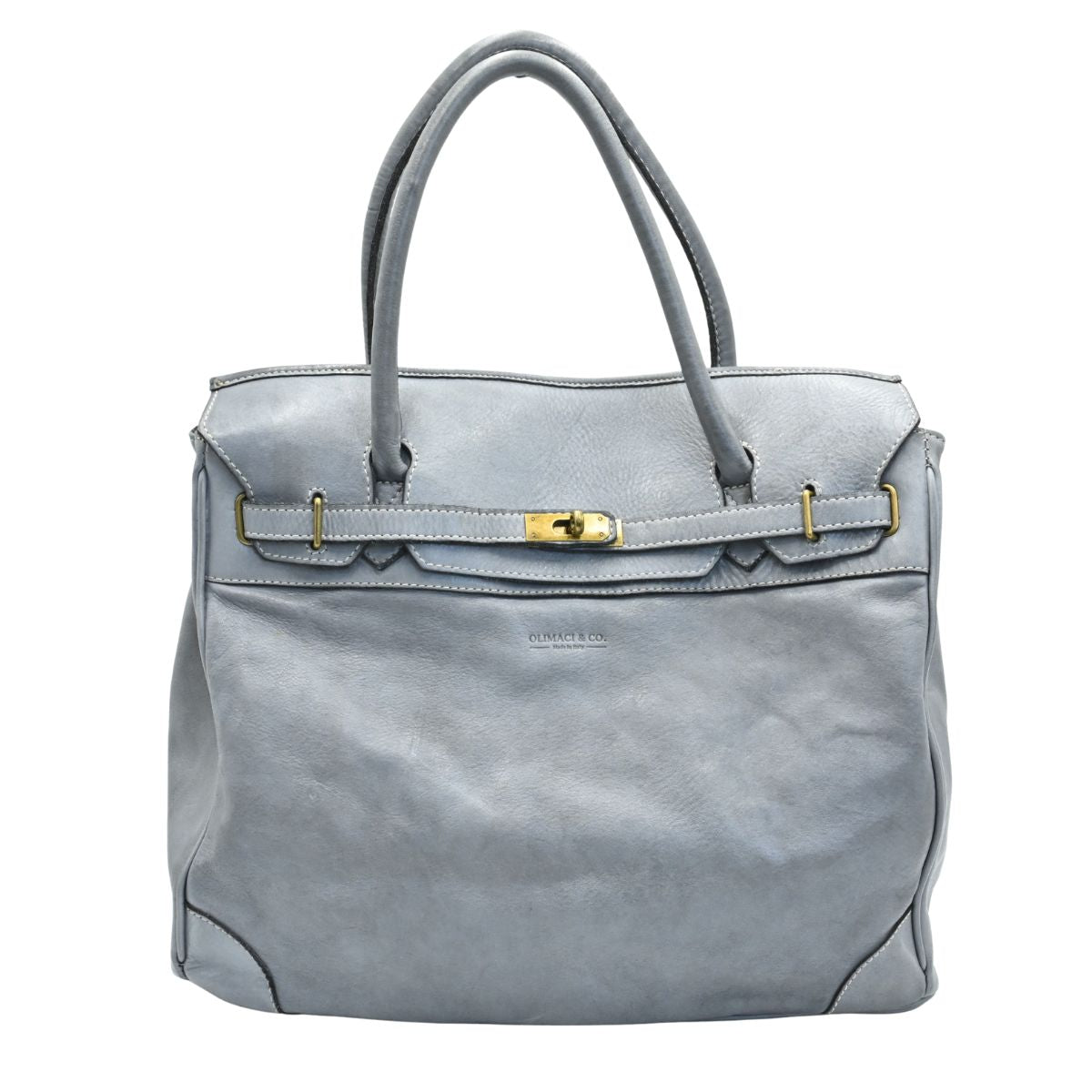 Grey Firenze Soft Leather Handbag front view