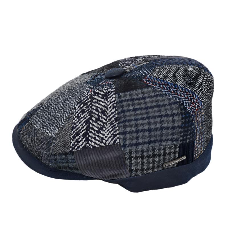 Blue newsboy hat side view