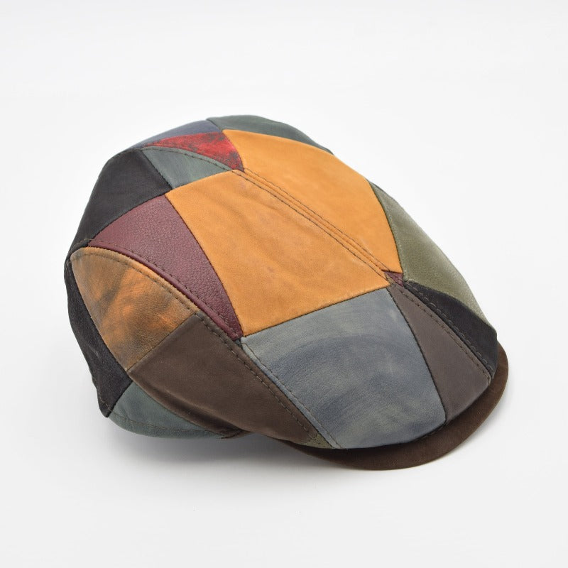 Multicolor leather patchwork cap side
