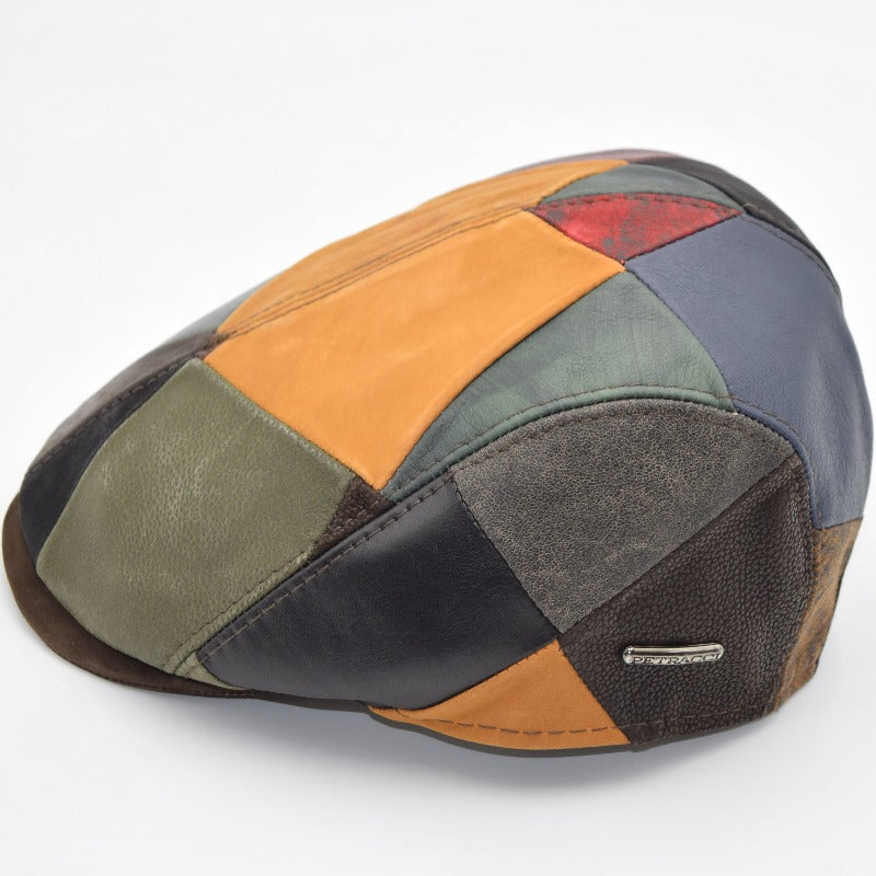Multicolor leather patchwork cap side
