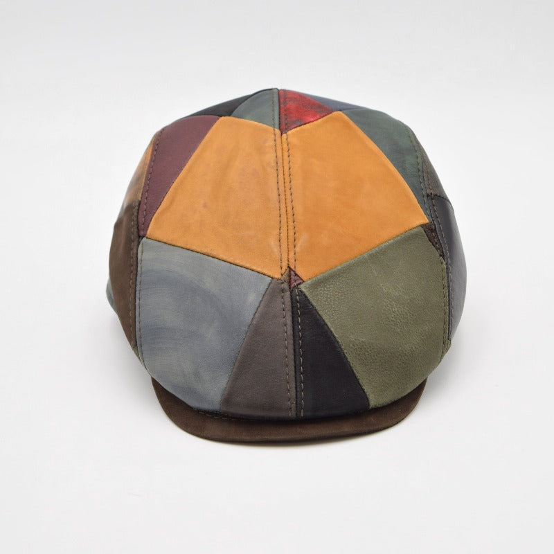 Multicolor leather patchwork cap front