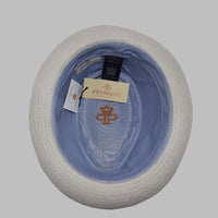 interior view of multicolor Italian pork pie hat showing 100% cotton lining