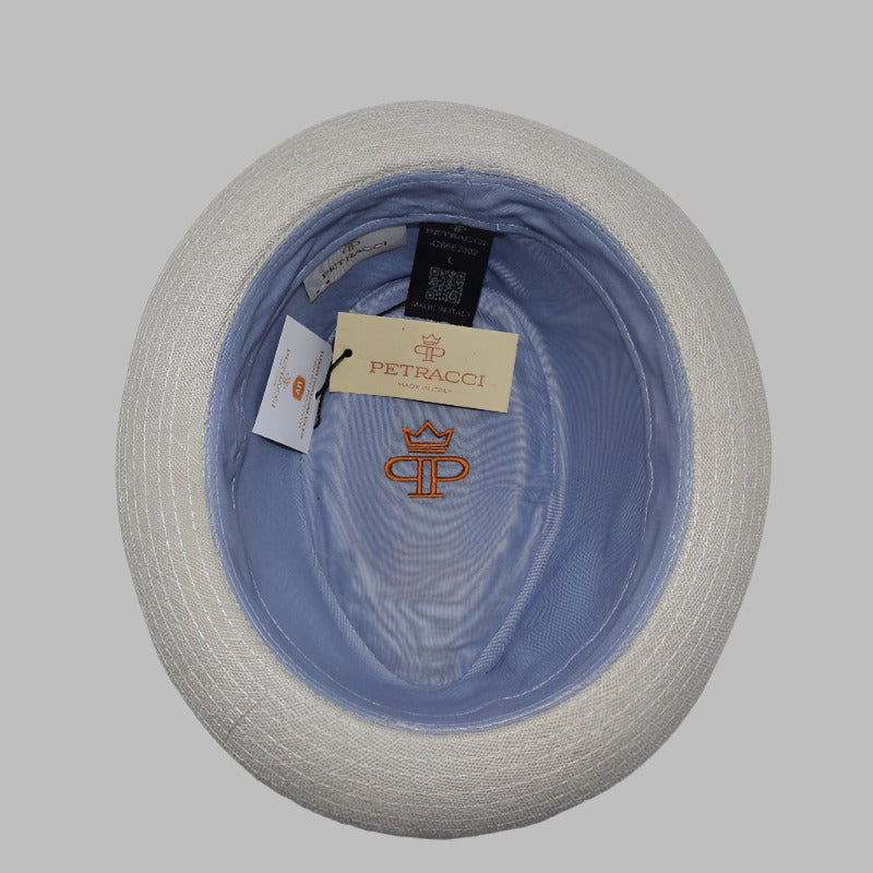 interior view of multicolor Italian pork pie hat showing 100% cotton lining