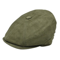 Green leather newsboy hat front view