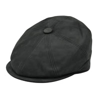 Black leather newsboy hat front view