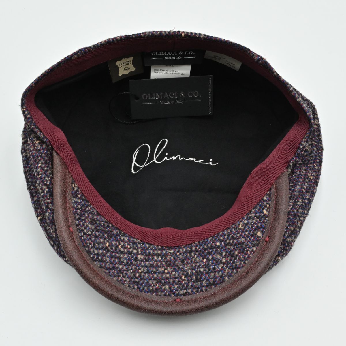 Multicolor Torino Peaky Hat inside view with Olimaci logo