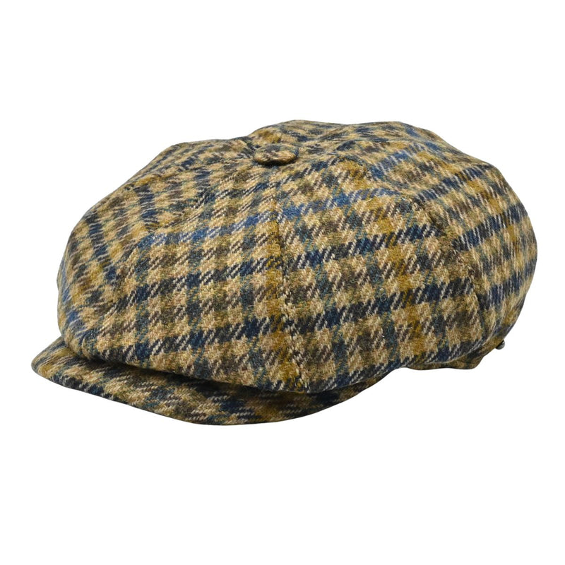 Front view of Fantasia Peaky Hat in multicolor wool with cotton lining, Italian newsboy cap style
