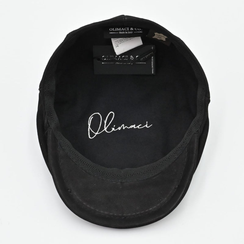 Black driver cap interior – cotton lining inside Italian nubuck leather hat