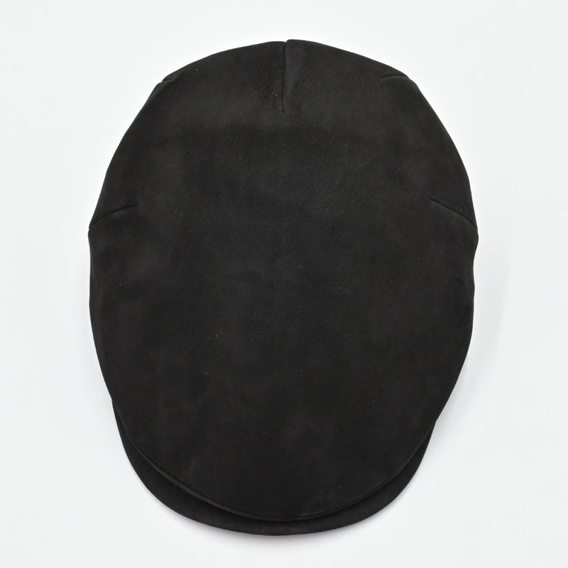 Black nubuck driver cap – top view, Italian-made men’s leather cap