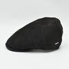 Black nubuck leather driver cap – side angle, handcrafted Italian men’s cap