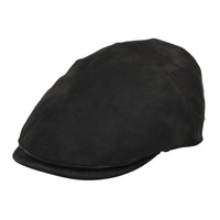 Black Italian nubuck leather driver cap – front view, men’s luxury flat cap