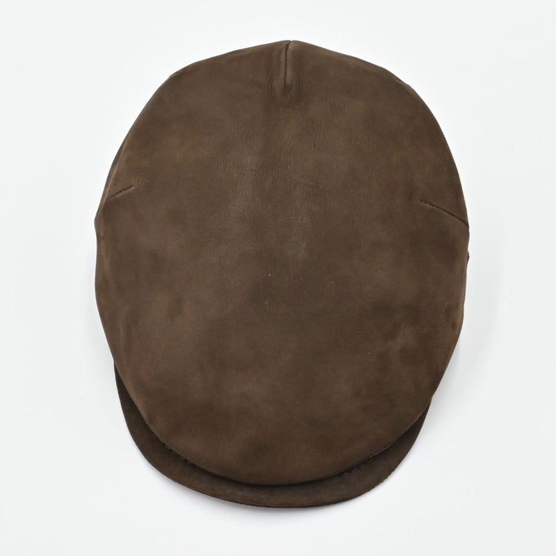 Brown nubuck driver cap – top view, Italian-made men’s leather cap
