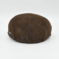 Brown Italian leather flat cap – back view, premium nubuck driver hat