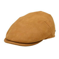 Cognac Italian nubuck leather driver cap – front view, men’s luxury flat cap