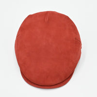 Red nubuck driver cap – top view, Italian-made men’s leather cap
