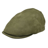 Green Italian nubuck leather driver cap – front view, men’s luxury flat cap