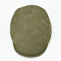 Green nubuck driver cap – top view, Italian-made men’s leather cap
