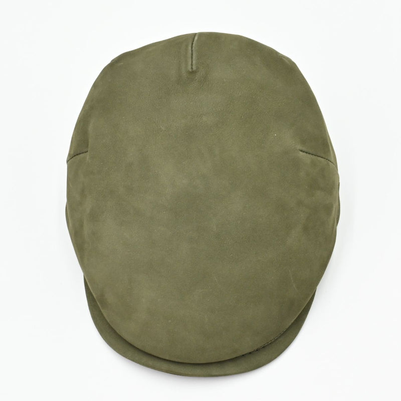 Green nubuck driver cap – top view, Italian-made men’s leather cap