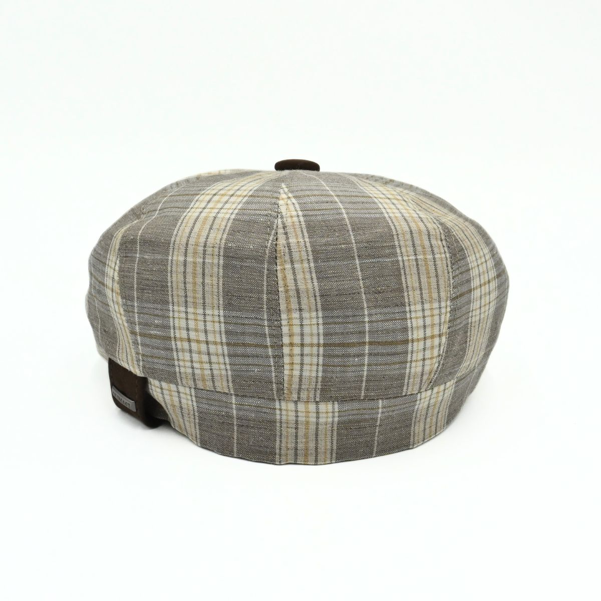 Beige Trieste Plaid Linen Newsboy Hat on white background
