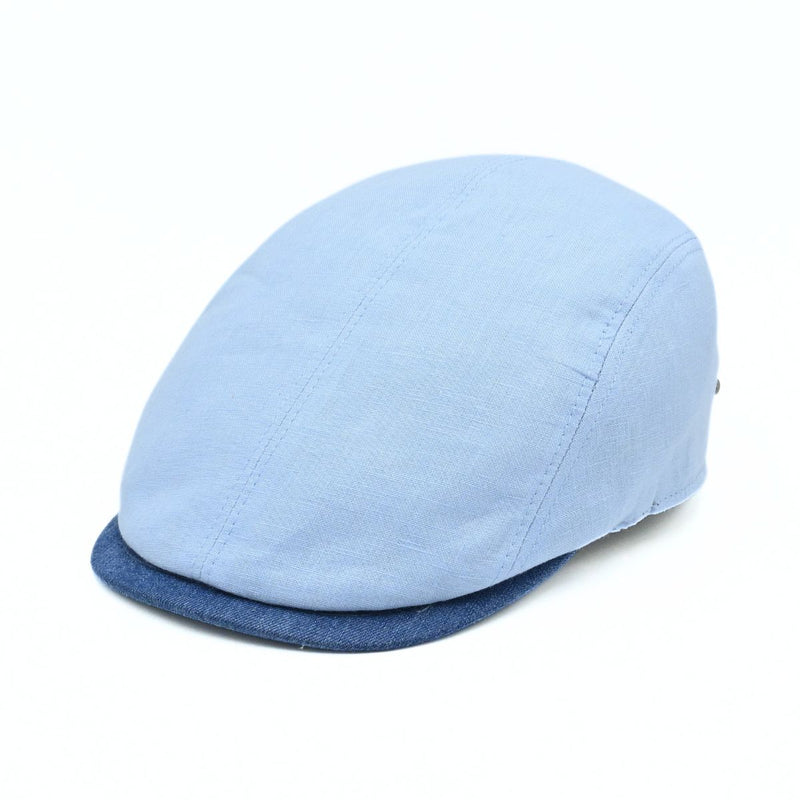 Blue Positano Linen Flat Cap on white background