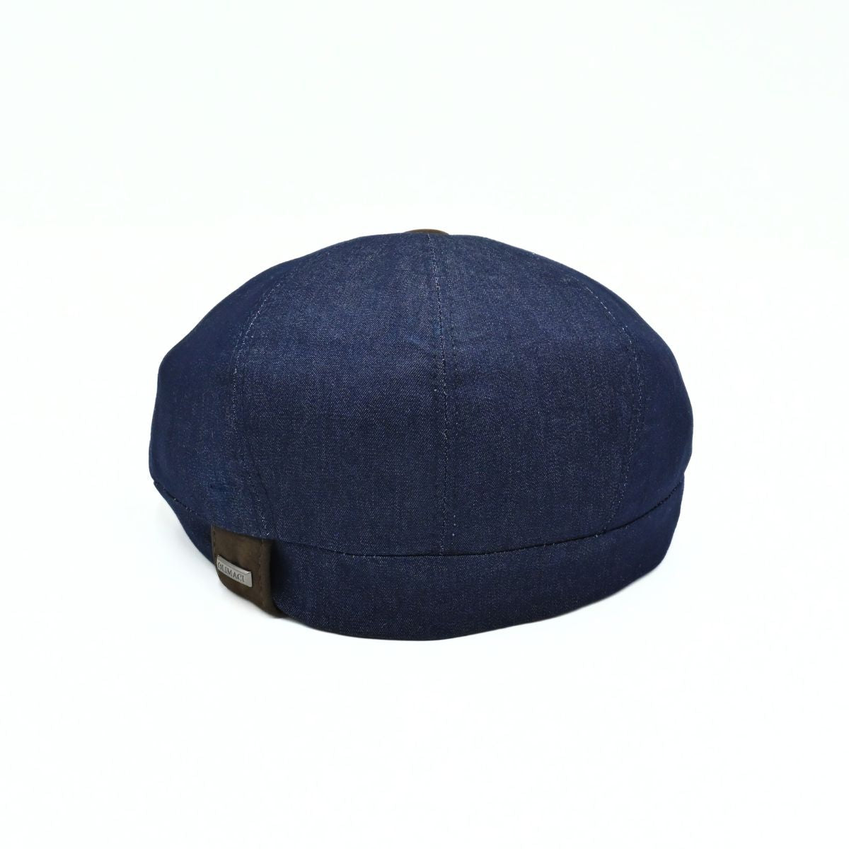 Navy Recco Denim Newsboy Hat. Italian cap on white background