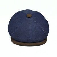 Navy Recco Denim Newsboy Hat. Italian cap on white background