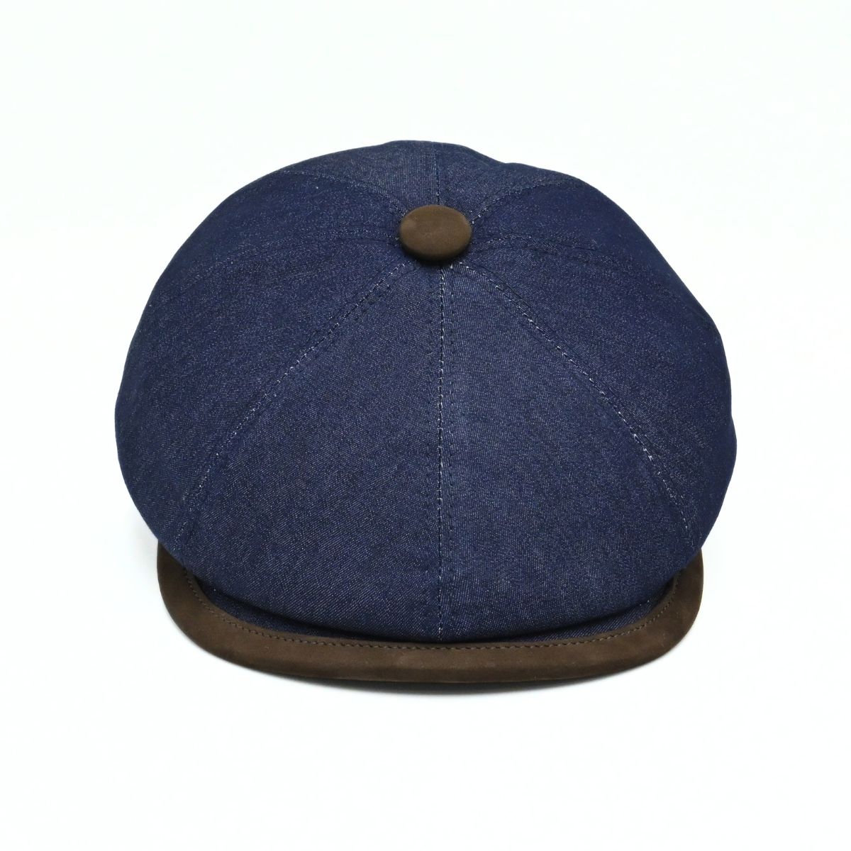 Navy Recco Denim Newsboy Hat. Italian cap on white background