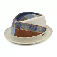 multicolor Italian patchwork pork pie hat on white background