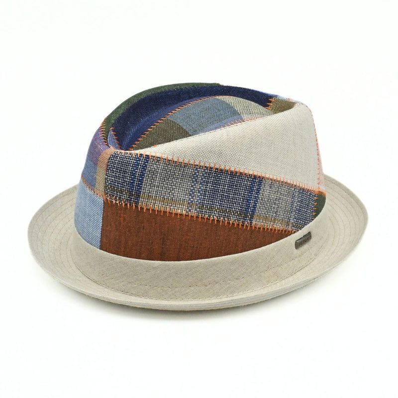 multicolor Italian patchwork pork pie hat on white background