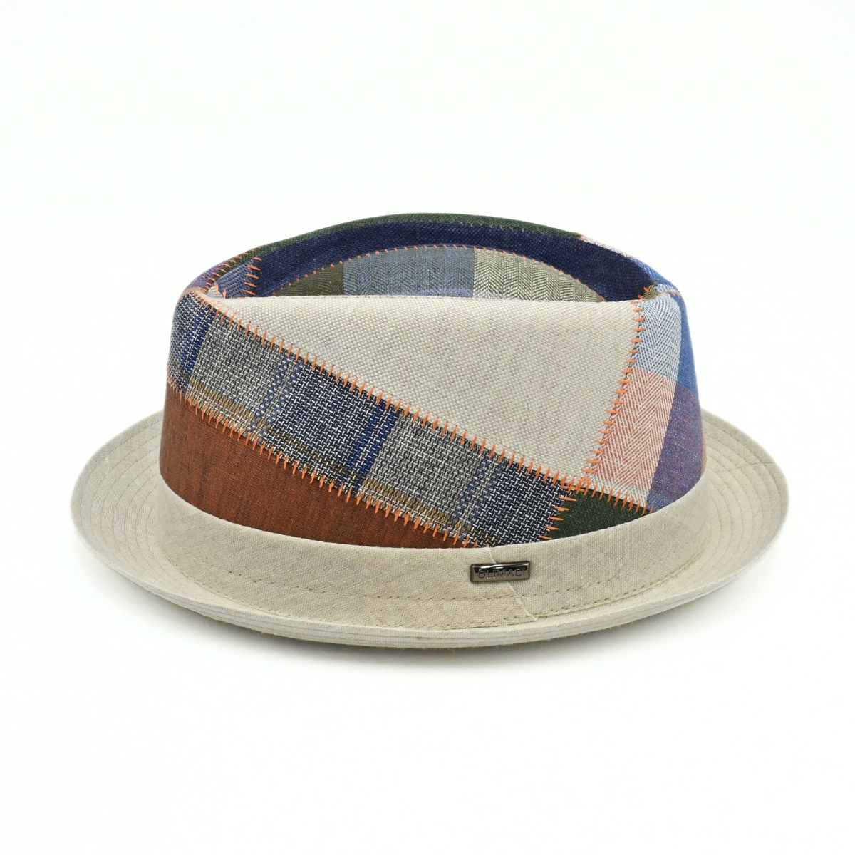 multicolor Italian patchwork pork pie hat on white background