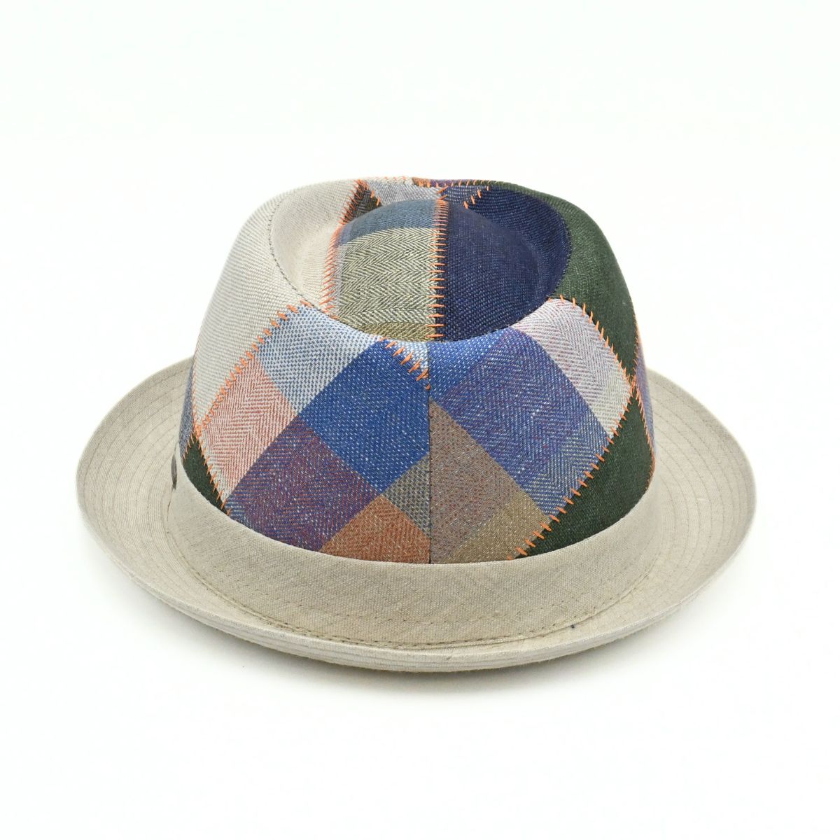 multicolor Italian patchwork pork pie hat on white background