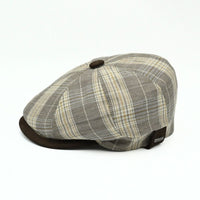 Beige Trieste Plaid Linen Newsboy Hat on white background