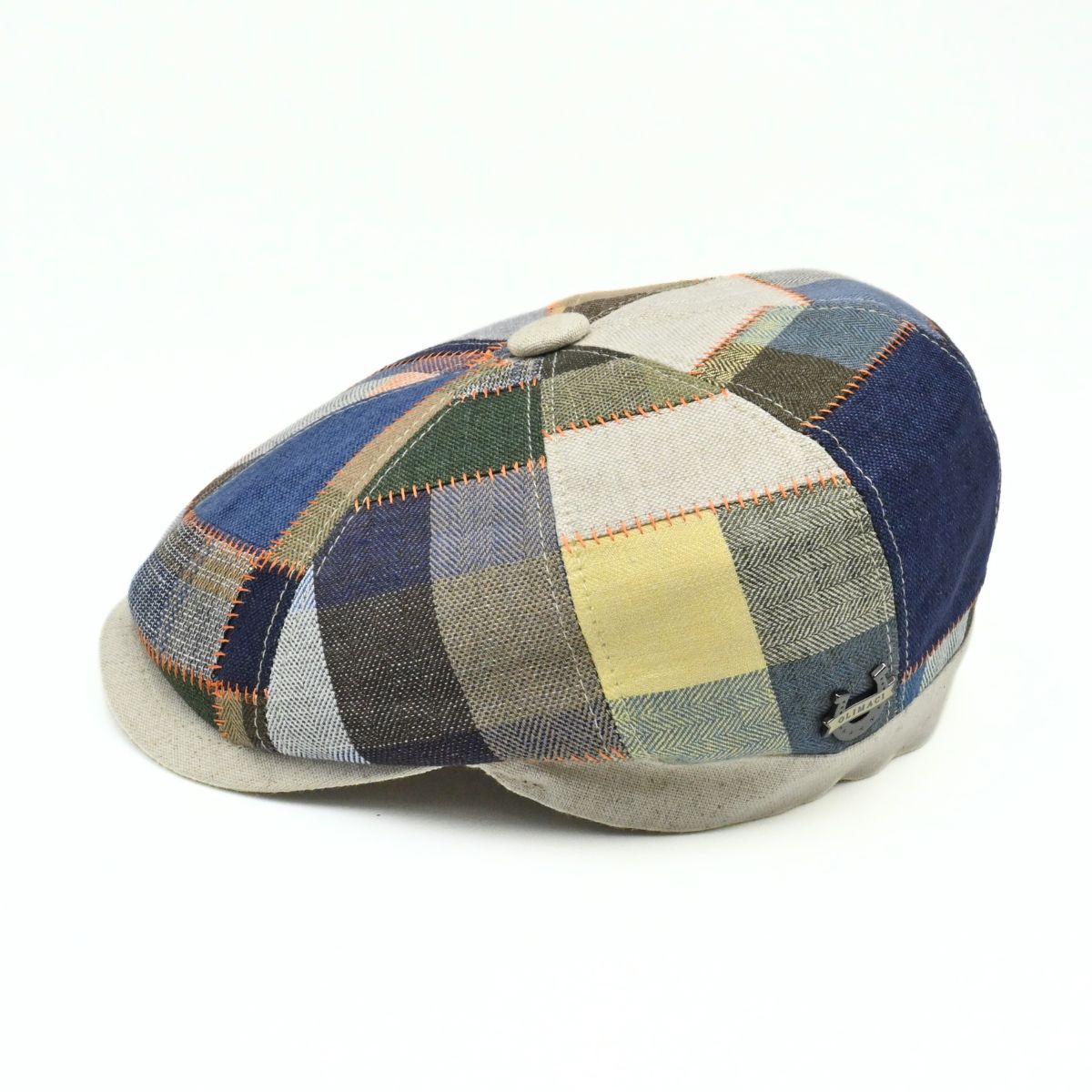 Multicolor Italian Patchwork Newsboy Hat on white background