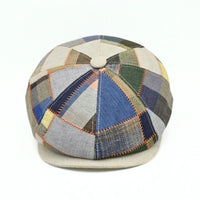 Multicolor Italian Patchwork Newsboy Hat on white background