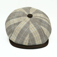 Beige Trieste Plaid Linen Newsboy Hat on white background