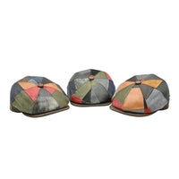 three Multicolor Napoli Leather Newsboy Hats
