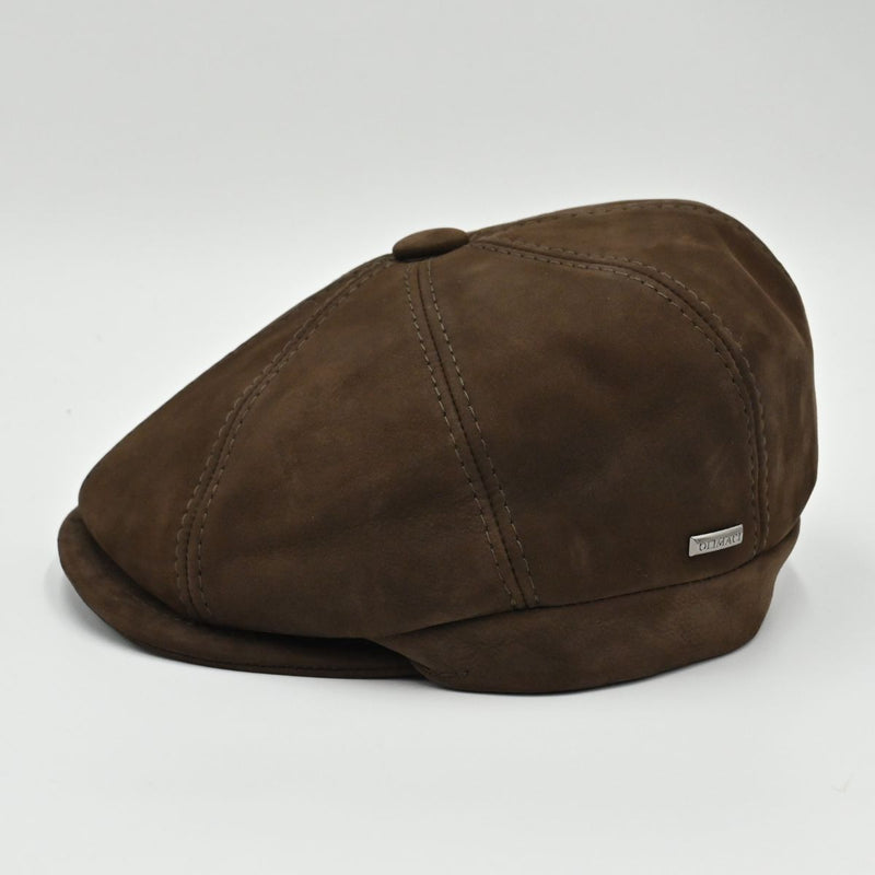 Brown Firenze Leather Newsboy Hat side view