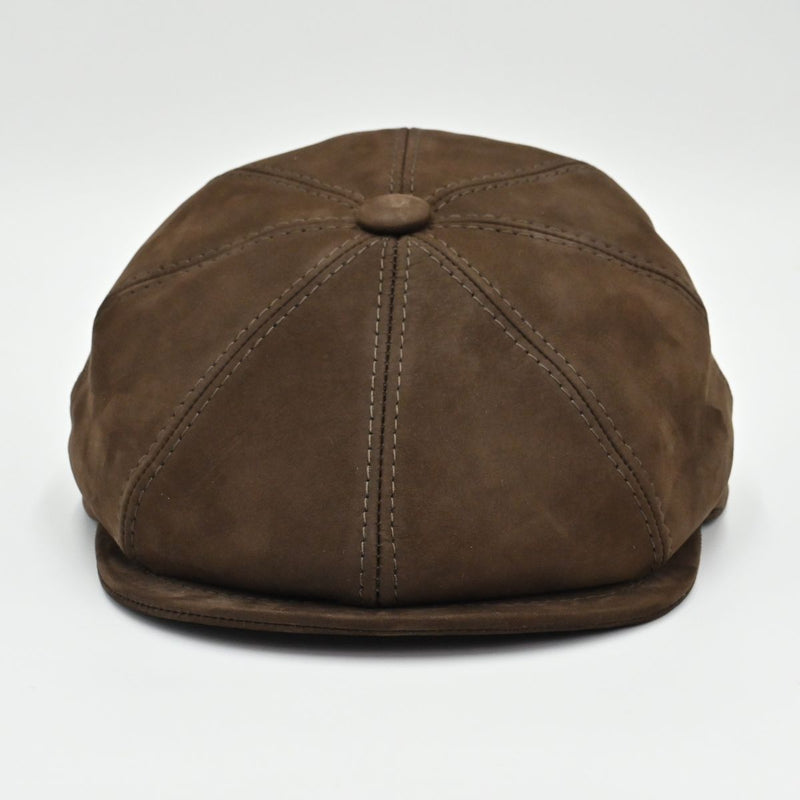 Brown Firenze Leather Newsboy Hat front view