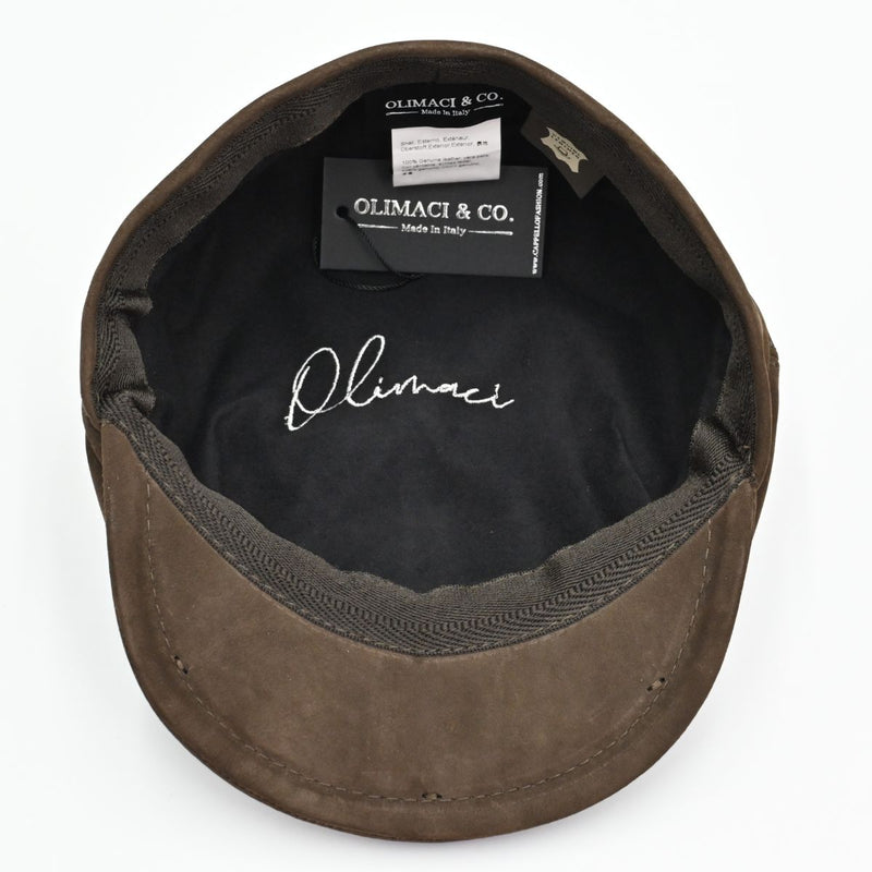 Brown Firenze Leather Newsboy Hat inside view