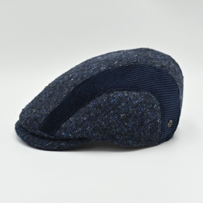 Blue Tweed Cap With Velvet Bands side view