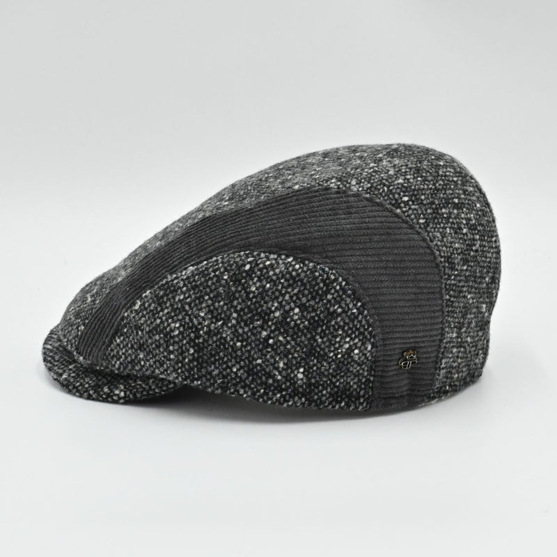 Gray Tweed Cap With Velvet Bands side view