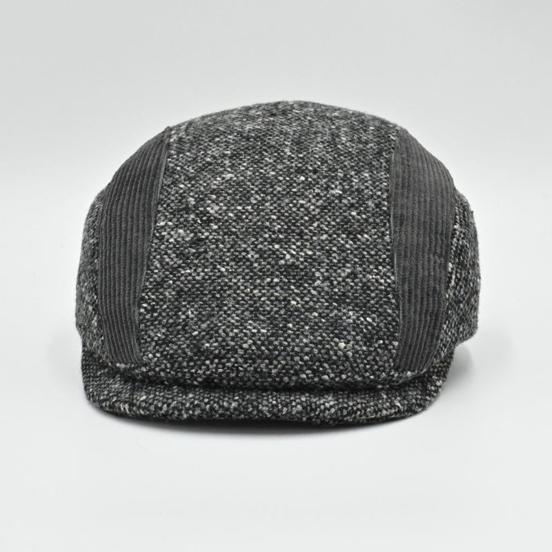 Gray Tweed Cap With Velvet Bands front view