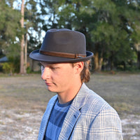 Grey Alpine Hat front view on model