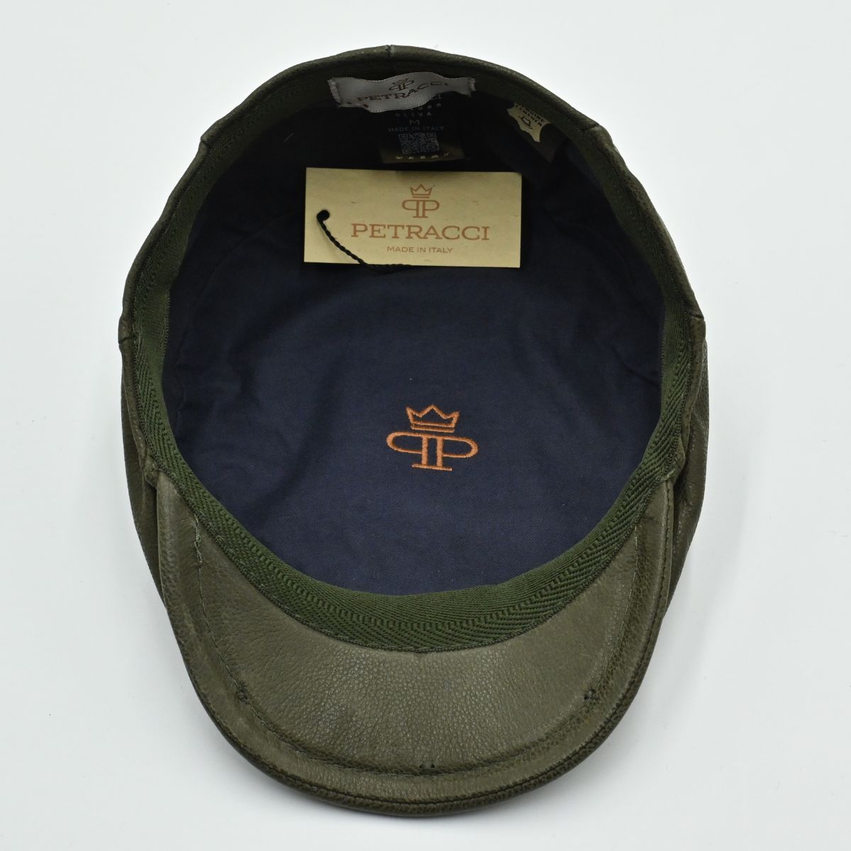 Green Hammered Nappa Leather Driver Cap inside view