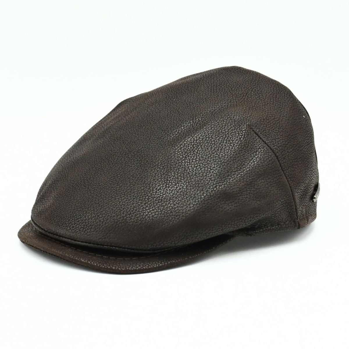 Brown Hammered Nappa Leather Driver Cap front view
 