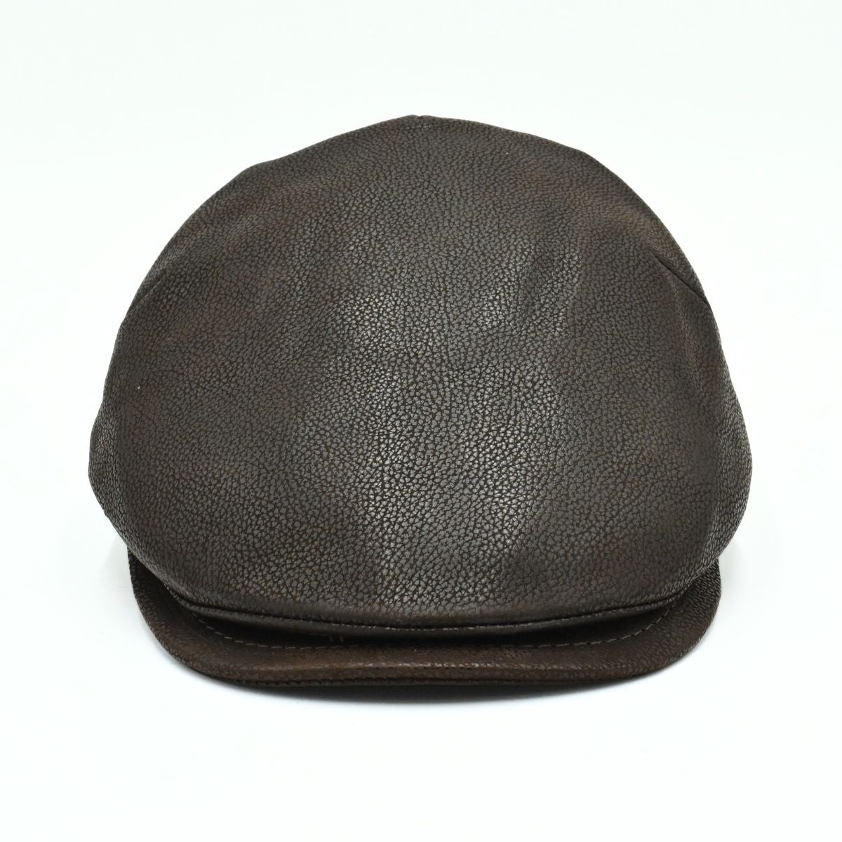 Brown Hammered Nappa Leather Driver Cap front view
 