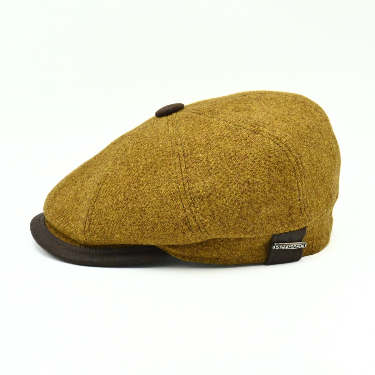 mustard color Irish Newsboy Shetland Wool Hat side view