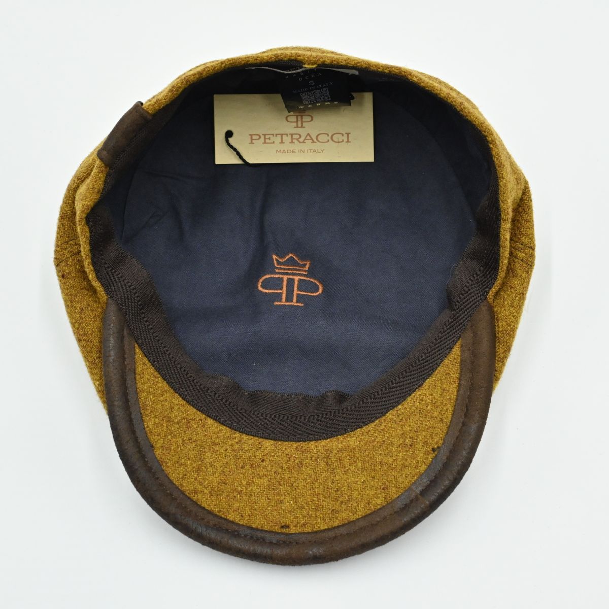 mustard color Irish Newsboy Shetland Wool Hat inside view